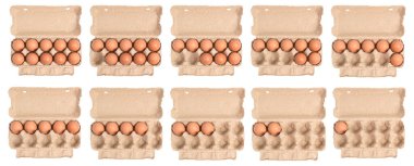 Kahverengi yumurtalı açık yumurta kutusu beyaz arka planda kırpma yolu ile izole.