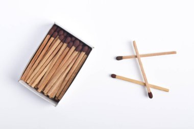 Beyaz arka planda izole kibrit kutusu, ateşleme, güvenlik ve ev konsepti için.