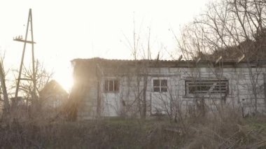 Old building with sunset in the back. High quality FullHD footage