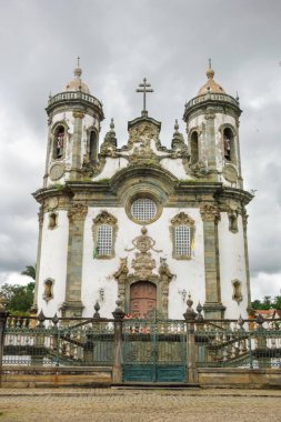 facade of historic catholic church of Sao Francisco de Assis, in Sao Joao del Rei, MG, Brazil.