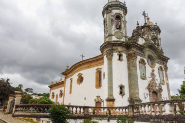 facade of historic catholic church of Sao Francisco de Assis, in Sao Joao del Rei, MG, Brazil.