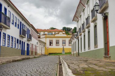 ancient architecture and facades of colonial city of Sao Joao del Rei, Minas Gerais state in Brazil.