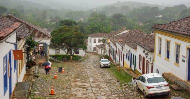 Tiradentes, MG, Brazil - 01.04.23: colonial and colorful architecture of historic city.