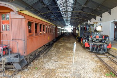 Sao Joao del Rei, MG, Brazil - 01.03.23: Ancient steam train locomotive at Museum station. Maria Fumaca.