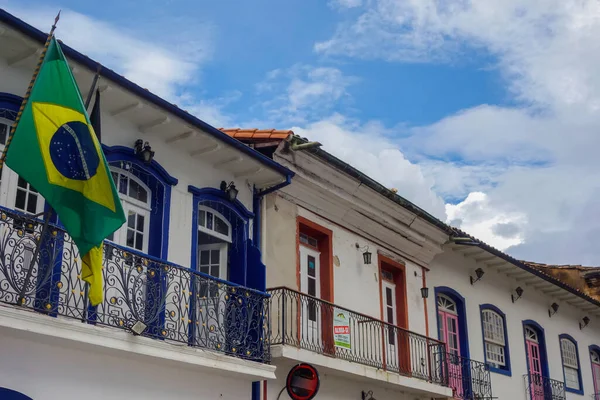 Colored Facade Porches Ancient Buildings Ouro Preto Minas Gerais Brazil — Fotografia de Stock