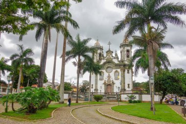 facade of historic catholic church of Sao Francisco de Assis, in Sao Joao del Rei, MG, Brazil.