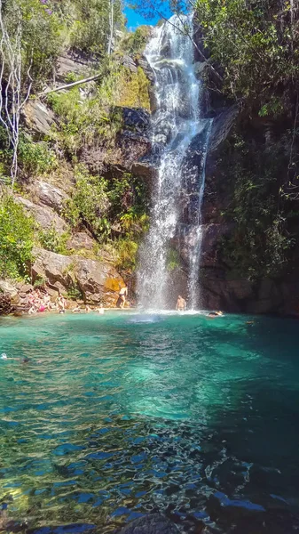 Schöner Klarer Wasserfall Chapada Dos Veadeiros Goias Brasilien — Stockfoto