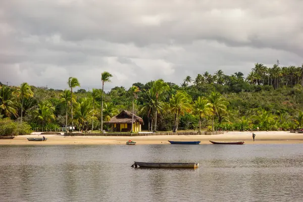 Houten Vissersboten Aangemeerd Caraiva Kust Riviergemeenschap Gelegen Porto Seguro Bahia — Stockfoto
