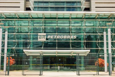 exterior view of Petrobras modern building with company logo. Espirito Santo state clipart