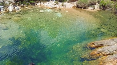 Serra da Canastra, Minas Gerais, Brezilya 'da güzel bir turkuaz şelale havuzu.