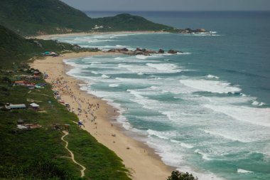 Florianopolis, Santa Catarina Eyaleti, Brezilya 'daki Praia Köstebek Sahili panoramisi.