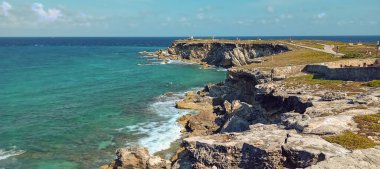 Isla Mujeres 'in güzel deniz manzarası, Cancun, Meksika.