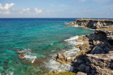 Isla Mujeres 'in güzel deniz manzarası, Cancun, Meksika.