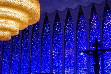 Brasilia, Brezilya - 22 Temmuz 2024: Santuario Sao Joao Bosco 'da cam avize ya da Aziz John Bosco Sığınağı.