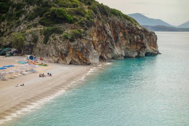 Arnavutluk 'un başkenti Dhermi' deki Gjipe Sahili panoramisi, İyon Denizi.