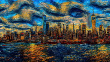 New York in the form of a picture. Oil strokes. High quality photo