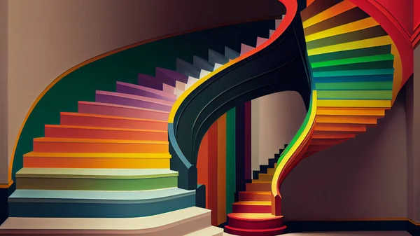 Colorful spiral stairway in the room. High quality photo