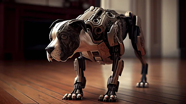 robot on a wooden floor in a room. High quality photo