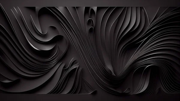 Abstract black wavy background, 3d illustration.