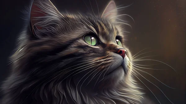 Siberian cat portrait on dark background. High quality photo