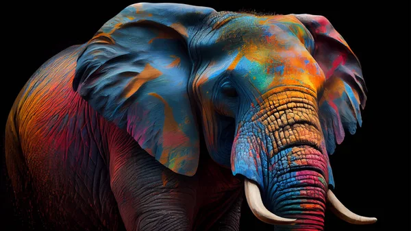 Elephant with abstract colorful background. Digital painting. High quality photo