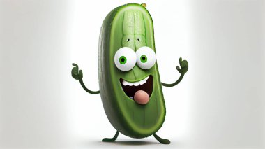 Cartoon cucumber character with arms and legs