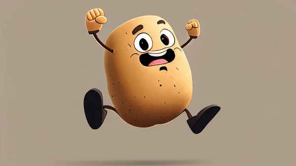 Cartoon potato running on a gray background. illustration of a cartoon potato. High quality photo