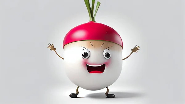 Cute Radish Cartoon Character Happy Expression High Quality Photo — Fotografia de Stock