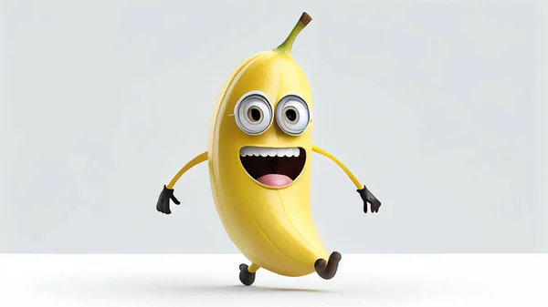 Funny banana character on white background, 3d illustration.