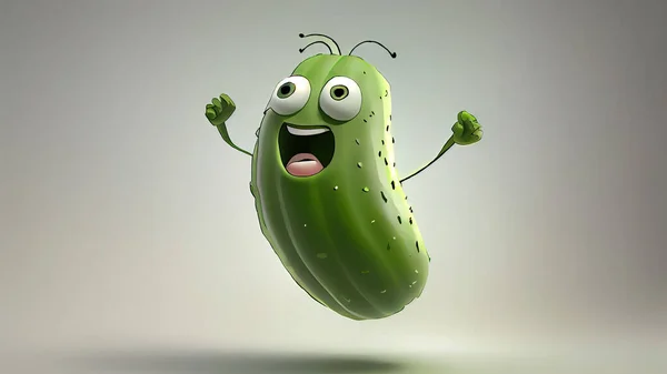 Cucumber Character Arms Legs Front Grey Background High Quality Photo — Photo