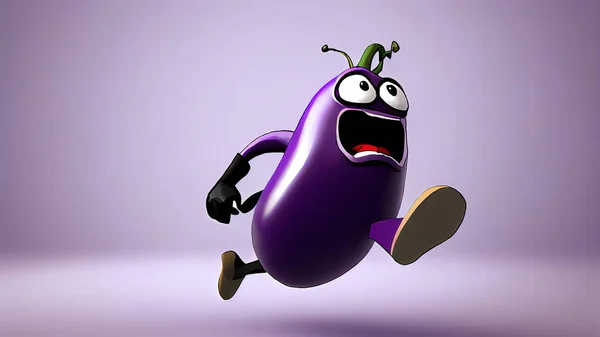 Funny Cartoon Eggplant Running Purple Background High Quality Photo — Photo