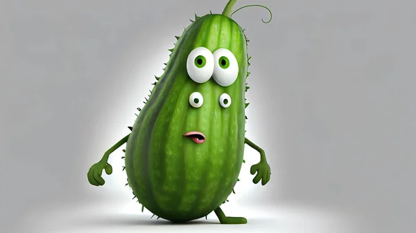 Cartoon Cucumber Face Expression Gray Background High Quality Photo — Photo
