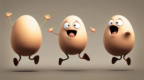 Eggs Funny Faces Running Jumping — Stockfoto