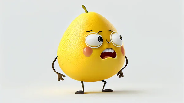 Rolig Gul Citron Karaktär Vit Bakgrund Högkvalitativt Foto — Stockfoto