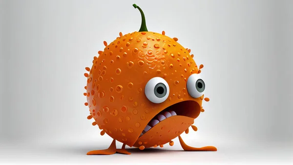 Söt Orange Med Ett Roligt Ansikte Högkvalitativt Foto — Stockfoto