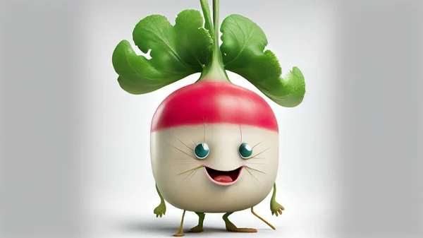 radish cartoon character with green leafs