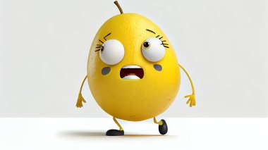 Funny yellow lemon on white background. 3D illustration. Cartoon character. High quality illustration