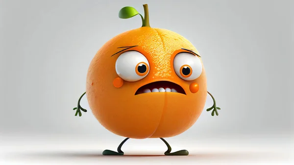 Caráter Dos Desenhos Animados Fruta Laranja Com Expressão Facial — Fotografia de Stock