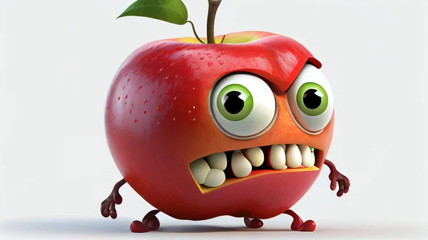 Cartoon Apple Character Eyes White Background — Photo