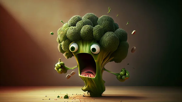 Broccoli Karaktär Med Roligt Ansikte Och Känslor Högkvalitativt Foto — Stockfoto