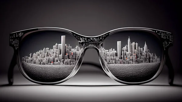 Sonnenbrillen Mit Einer Stadt Hintergrund Hochwertiges Foto — Stockfoto