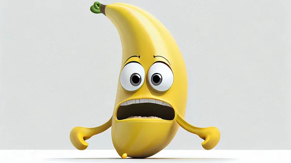 Vicces Rajzfilm Banán Karakter Fehér Háttérrel Kiváló Minőségű Fénykép Jogdíjmentes Stock Fotók
