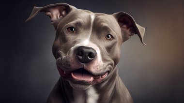 Portrait of a cute pitbull dog. Studio shot on dark background. High quality photo