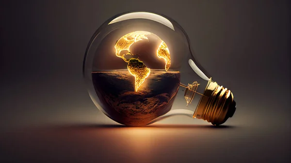 Earth inside a light bulb. 3D illustration. High quality photo