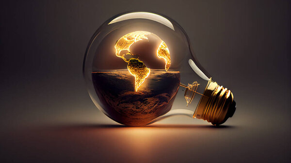 Earth inside a light bulb. 3D illustration. High quality photo