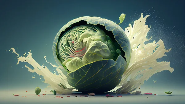 Cabbage with splashes and drops of paint.