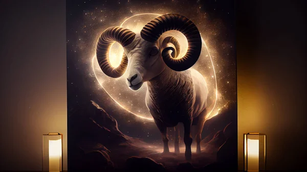 Ram zodiac sign. 3D illustration. Elements of this image are furnished by NASA. High quality photo