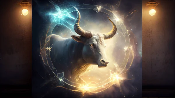 Tierkreiszeichen Weißer Stier Auf Dunklem Hintergrund Hochwertiges Foto — Stockfoto