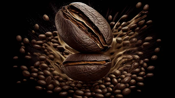 Coffee beans on a black background. 3D illustration. High quality photo