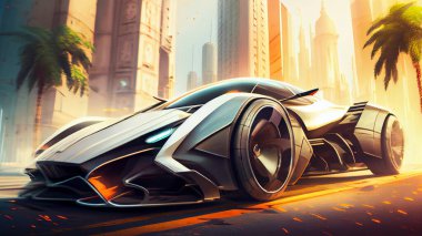 Close-up of a luxury sports car in Dubai, United Arab Emirates. High quality photo